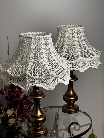 Bedside table lamp with a white knitted lampshade, handmade, for an original interior. № 1301