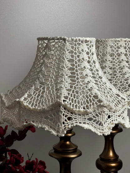 Bedside table lamp with a white knitted lampshade, handmade, for an original interior. № 1301