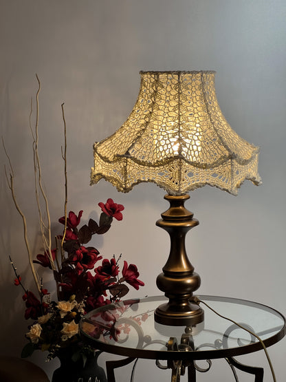 Bedside table lamp with a white knitted lampshade, handmade, for an original interior. № 1301