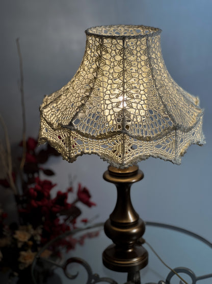 Bedside table lamp with a white knitted lampshade, handmade, for an original interior. № 1301