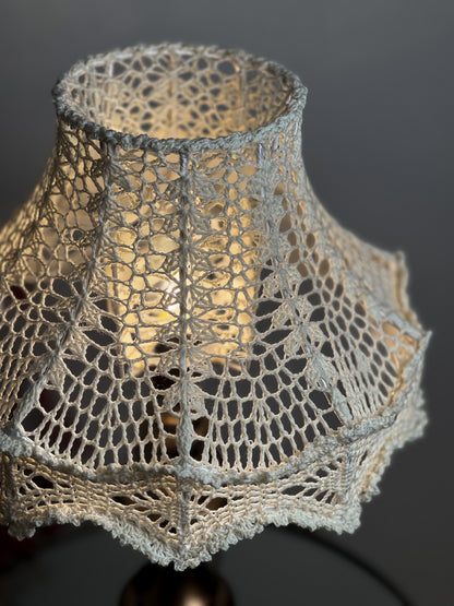 Bedside table lamp with a white knitted lampshade, handmade, for an original interior. № 1301