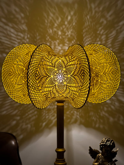 Lampshade for a lamp. A set of a knitted bright yellow lampshade and a pillow. 2204