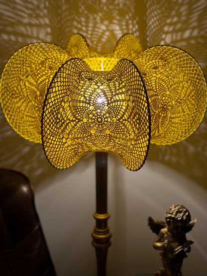 Lampshade for a lamp. A set of a knitted bright yellow lampshade and a pillow. 2204