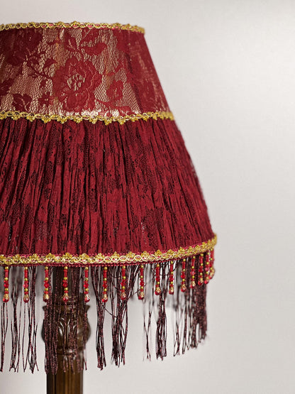 French Country Red Floral Fringe Lampshade. 3105