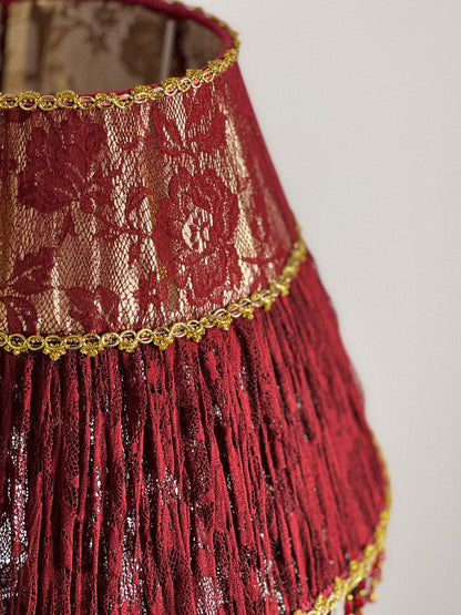 French Country Red Floral Fringe Lampshade. 3105