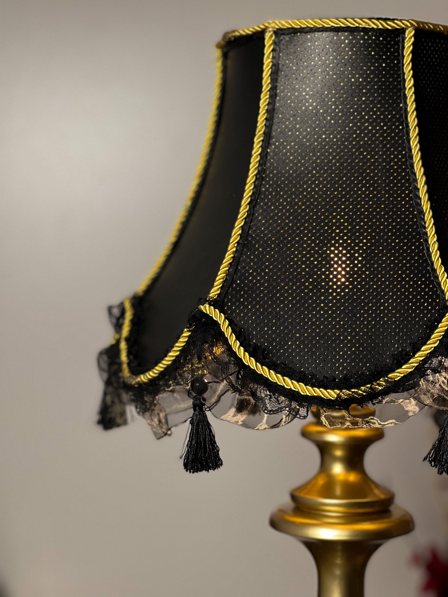 Table lamp, unique lampshades, handmade home lamp, Victorian table lamp with perforated leather shade. 0301