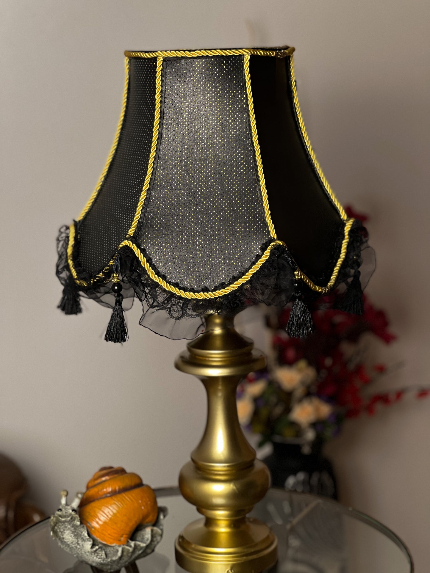 Table lamp, unique lampshades, handmade home lamp, Victorian table lamp with perforated leather shade. 0301
