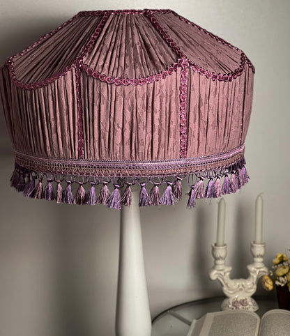 Lampshade. Large lilac lampshade with handmade fringe. 1703