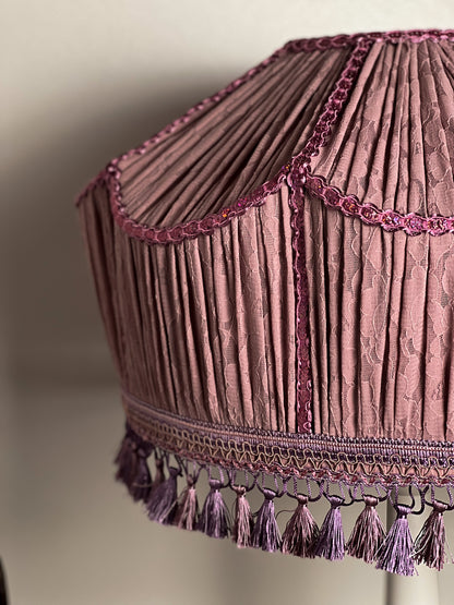 Lampshade. Large lilac lampshade with handmade fringe. 1703