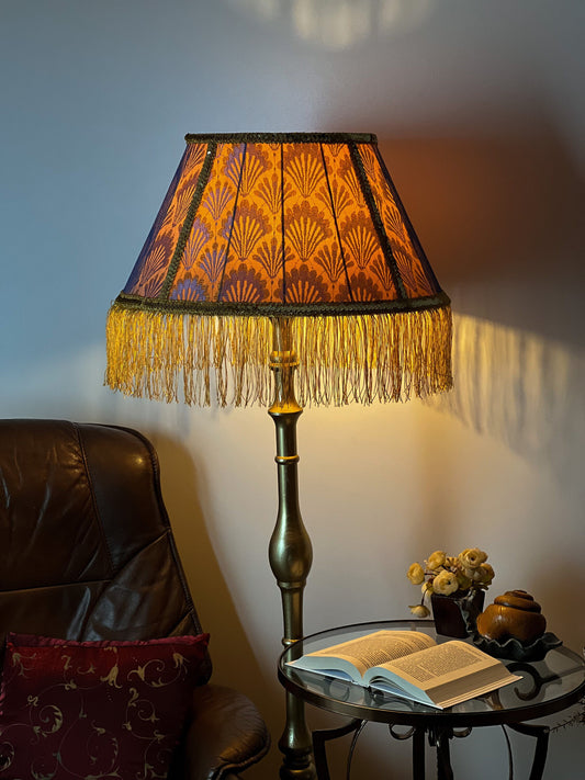 Victorian lampshade in golden blue – large lampshade for floor lamp. № 0907