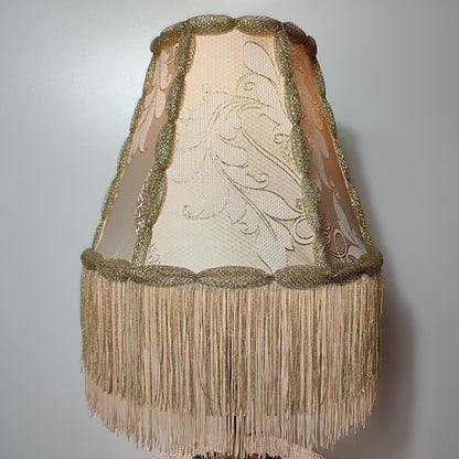 Lampshade, an elegant table lamp shade with golden fringe in a vintage style for classic home decor. 0502