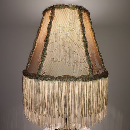 Lampshade, an elegant table lamp shade with golden fringe in a vintage style for classic home decor. 0502