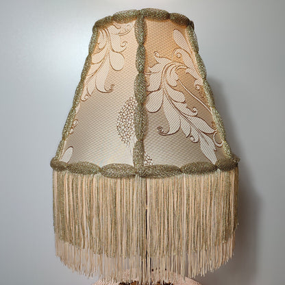 Lampshade, an elegant table lamp shade with golden fringe in a vintage style for classic home decor. 0502