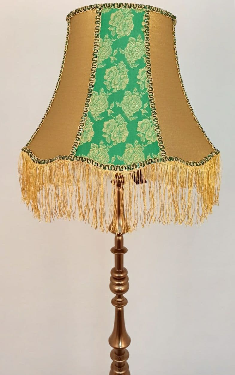 Lampshade, designer fabric, green lampshade with fringe. PRODUCT TO ORDER. 4703