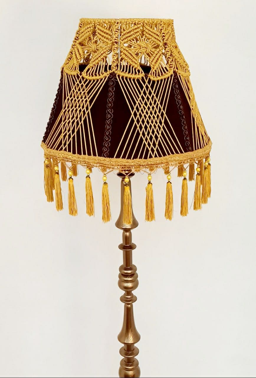 Lampshade. Brown Fringed Lampshade with Victorian and Retro Touche