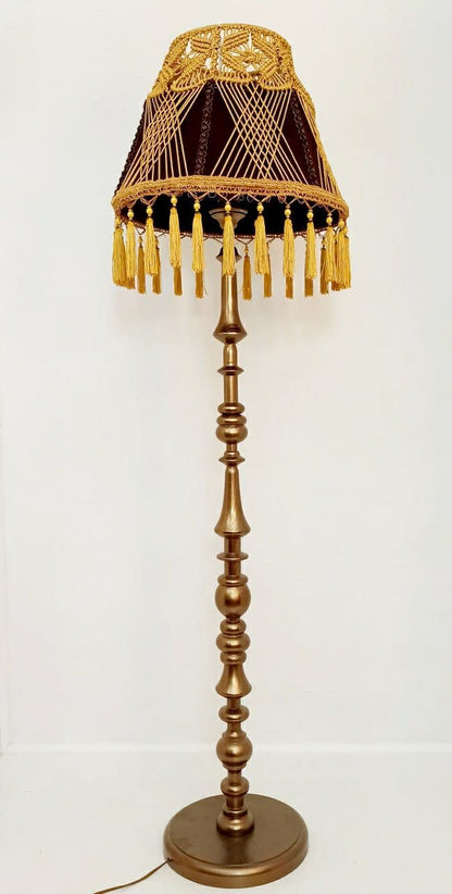 Lampshade. Brown Fringed Lampshade with Victorian and Retro Touche