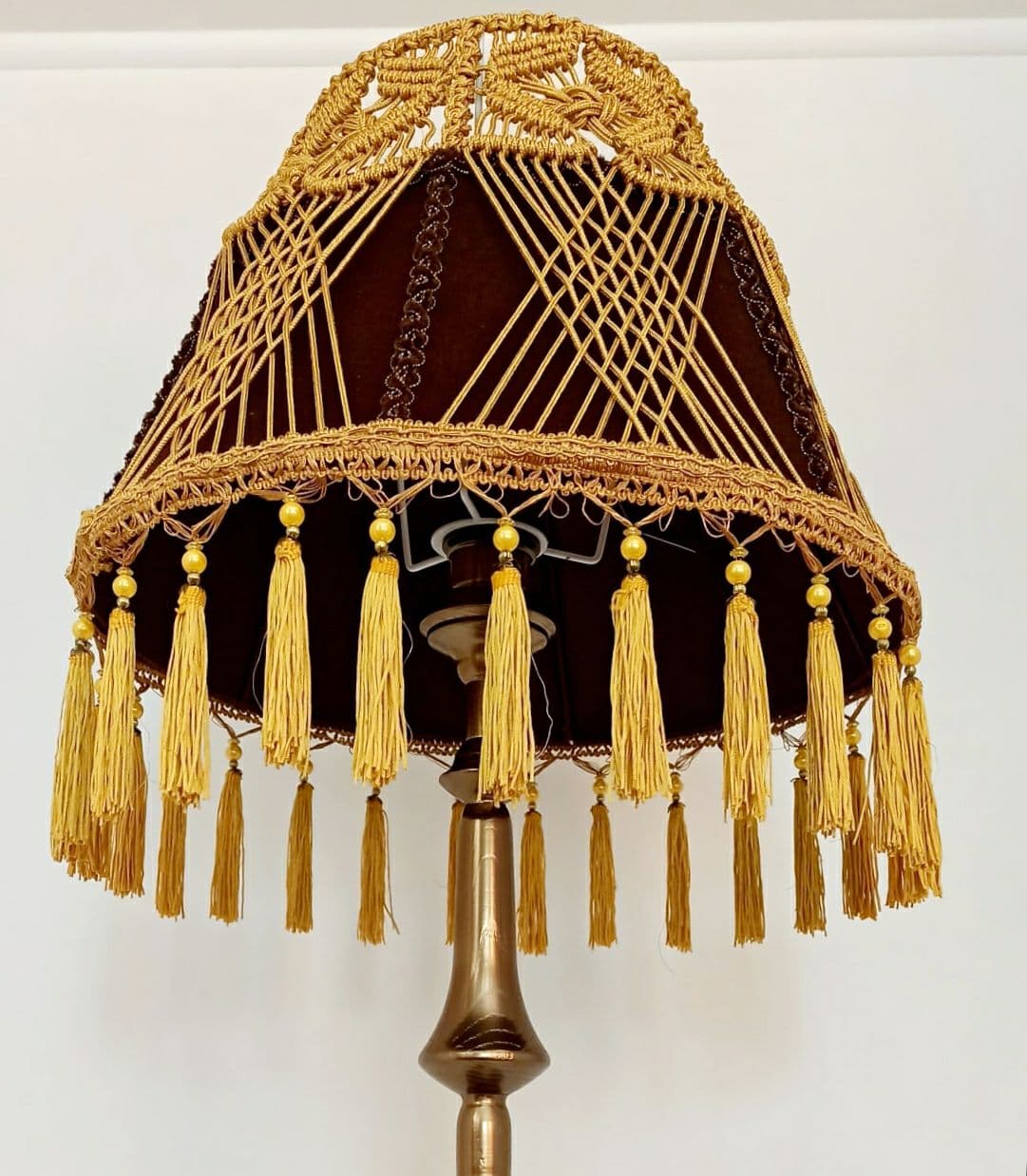 Lampshade. Brown Fringed Lampshade with Victorian and Retro Touche