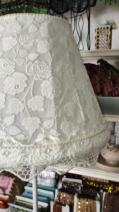 Floor lamp with a white, handmade floral shade: Victorian-style home decor. №3809