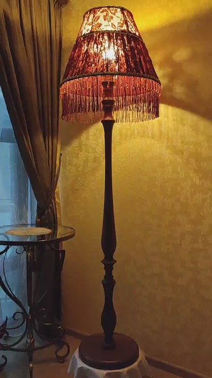 French Country Red Floral Fringe Lampshade. 3105