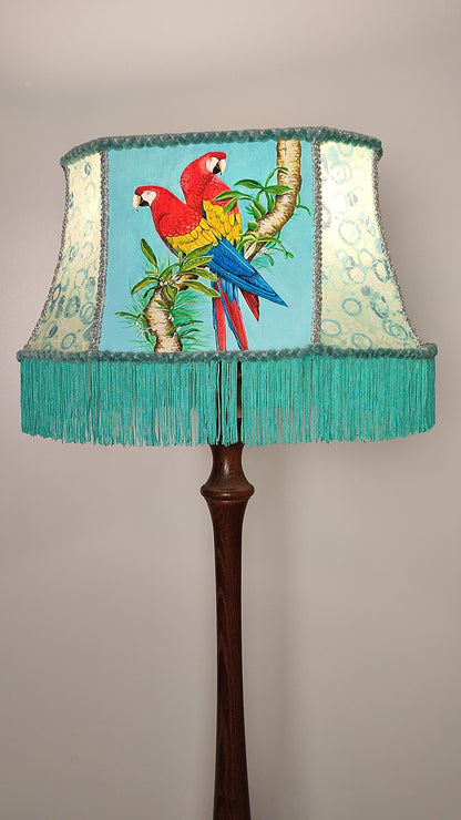 Lampshade with artistic painting of a parrot, for a unique floor lamp, original interior. № 5311