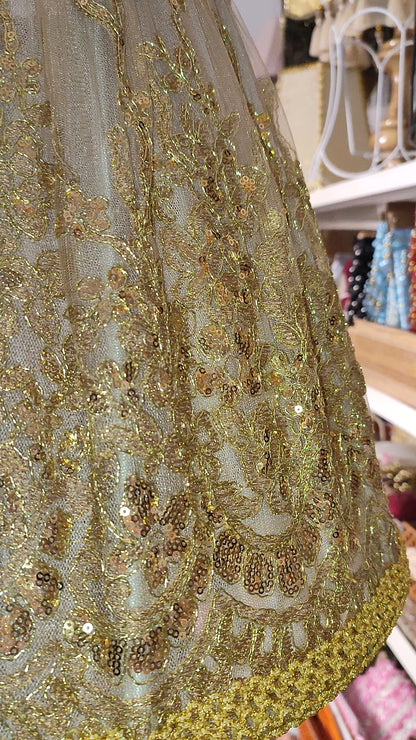 A floor lamp with a golden textile shade for the living room decor. № 1115