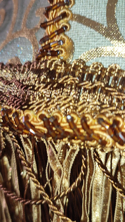 Handmade Victorian Lampshade with Fringe, Brown & Gold Fabric. № 1111