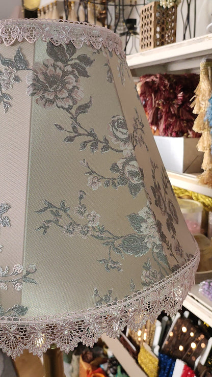 Lampshade with floral print, handmade pink fabric lampshade for an original interior. № 1113