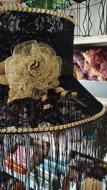 Black Guipure Lampshade: Handmade Hat Shape Floor Lamp Shade. № 6101