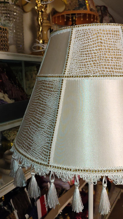 Beige and gold fabric lampshade for a floor lamp. Handmade!. № 3103