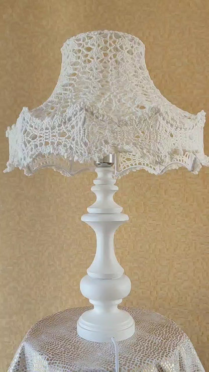 Bedside table lamp with a white knitted lampshade, handmade, for an original interior. № 1301