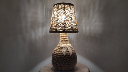 Crochet table lamp with lace accents and amber beads. PRODUCT TO ORDER. 4301