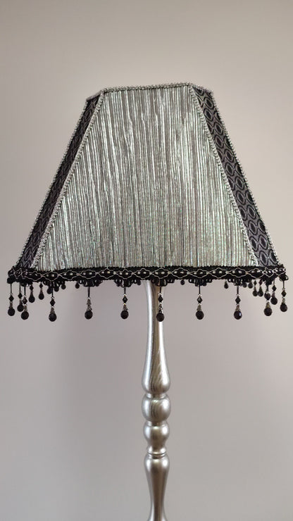Silver fabric lampshade for a unique floor lamp, for an original interior. № 3401