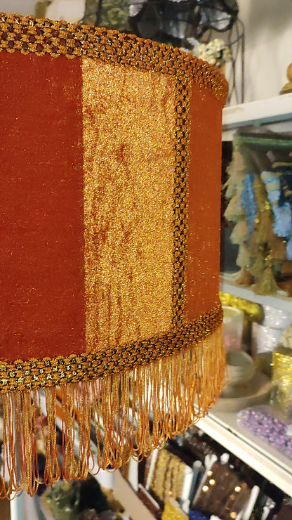 Large orange velvet lampshade with handmade fringe for floor lamps. № 5807 We'll make it to order