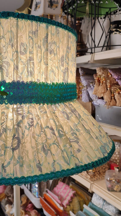 A floor lamp with a milky turquoise shade in the form of a hat for an original interior. № 6103
