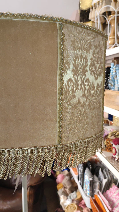 Large beige velvet lampshade, handmade for floor lamps. № 6901