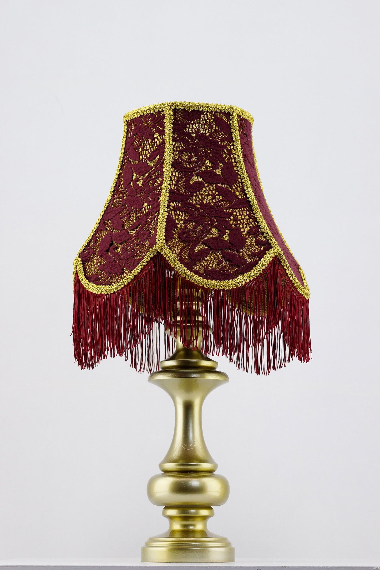 Victorian lampshade in burgundy color with fringe