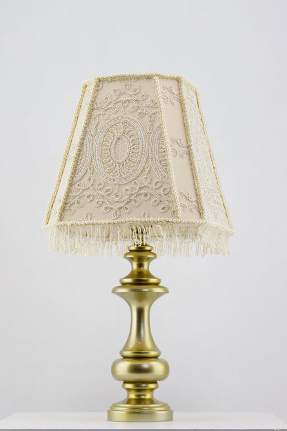 Victorian beige brocade lampshade.