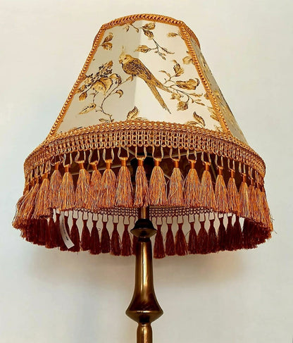 Lampshade. Art Victorian Fabric Lampshade with Birds and Fringe. 7109