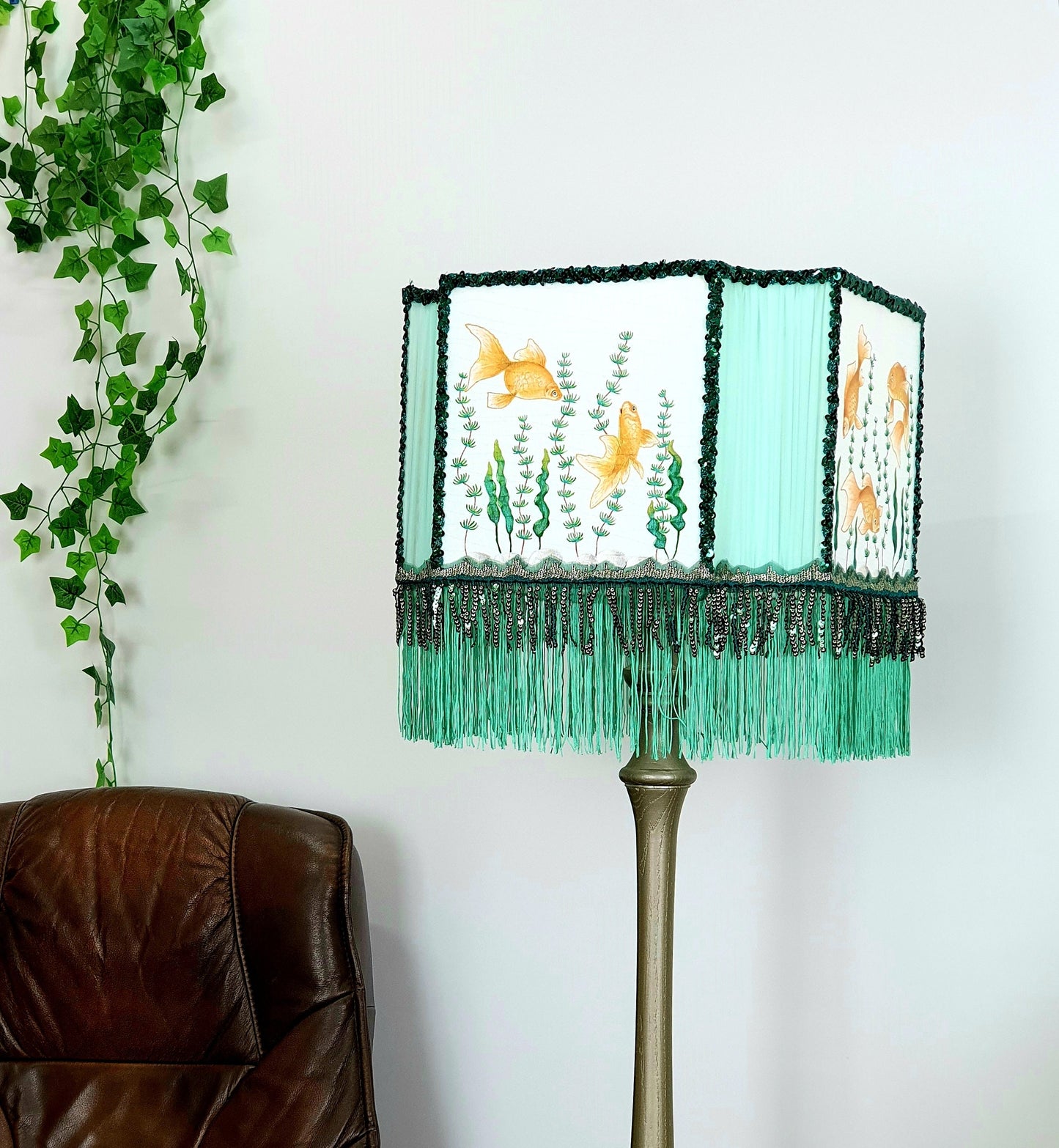Lampshade, Art Deco. Goldfish Lush silk lampshade. 2805