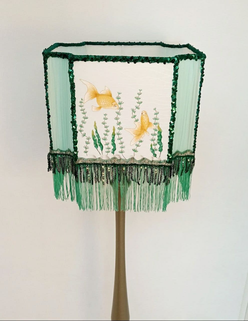 Lampshade, Art Deco. Goldfish Lush silk lampshade. 2805
