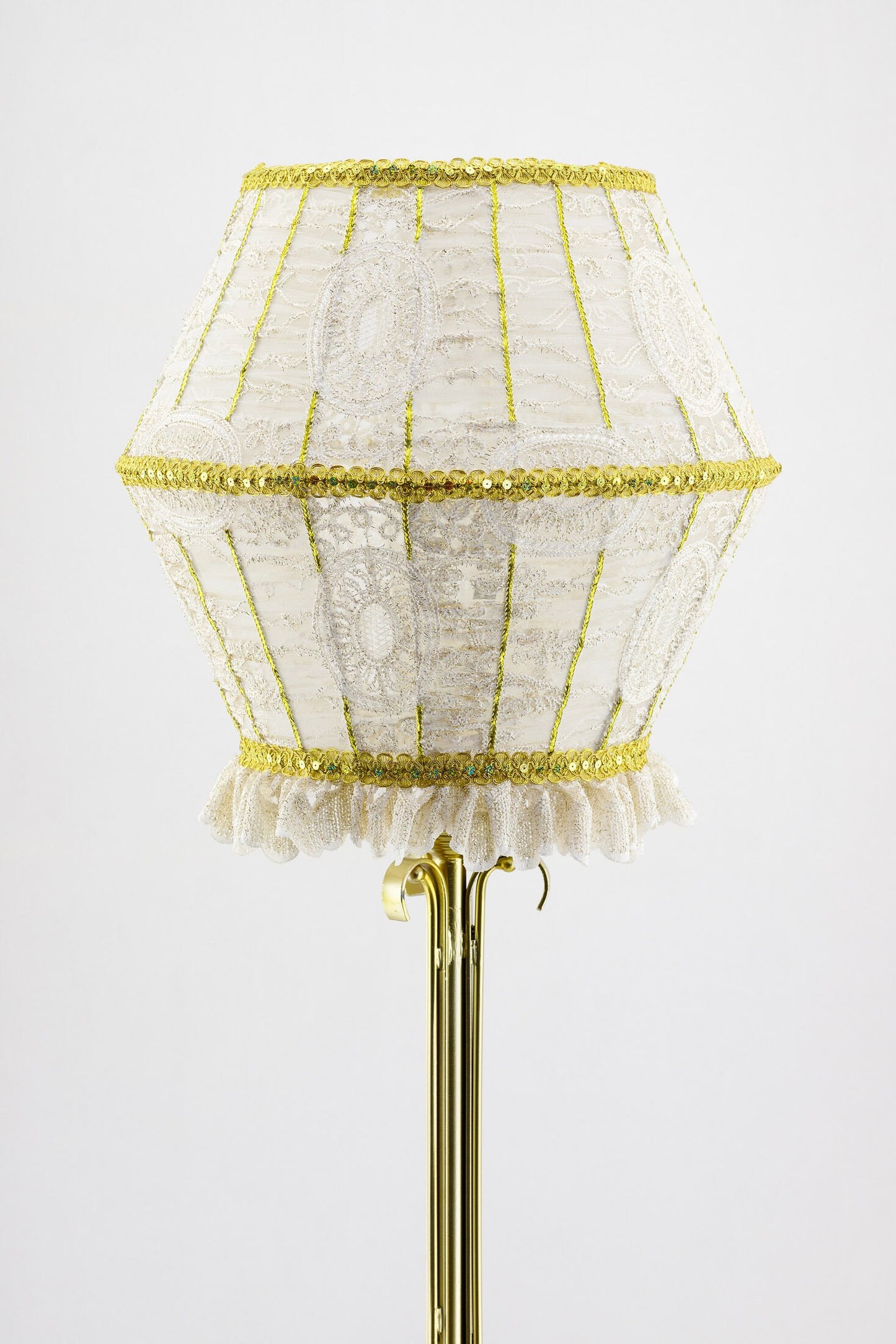 French Fairy Lampshade - Guipure and Tulle with Decorative Gold Ribbon. 0101