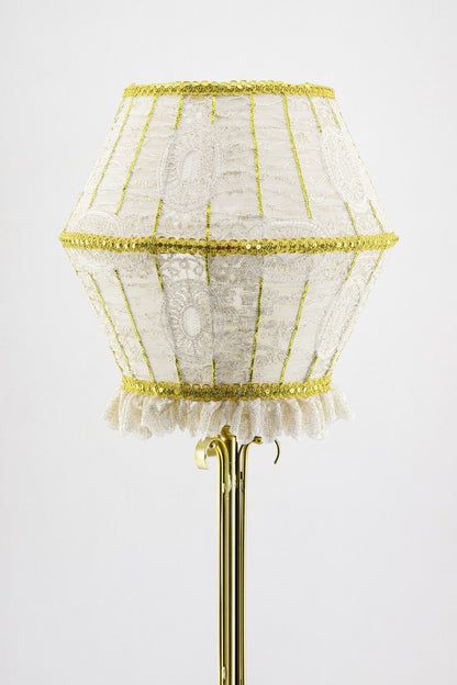 French Fairy Lampshade - Guipure and Tulle with Decorative Gold Ribbon. 0101