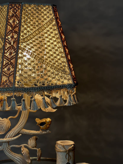 Metal table lamp. Handmade Victorian crochet table lamp. 6406