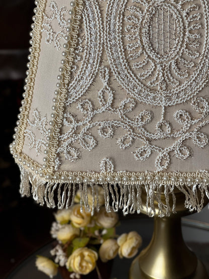 Victorian beige brocade lampshade.