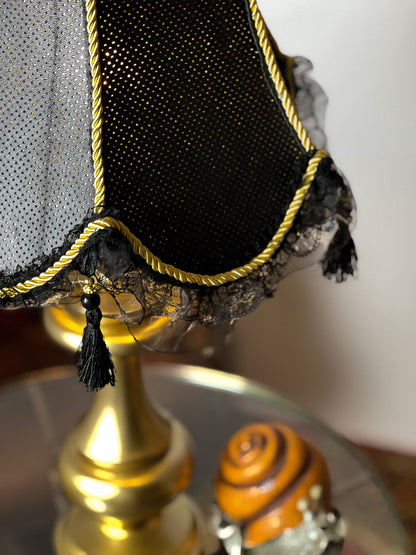 Table lamp, unique lampshades, handmade home lamp, Victorian table lamp with perforated leather shade. 0301