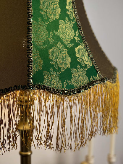 Lampshade, designer fabric, green lampshade with fringe. PRODUCT TO ORDER. 4703