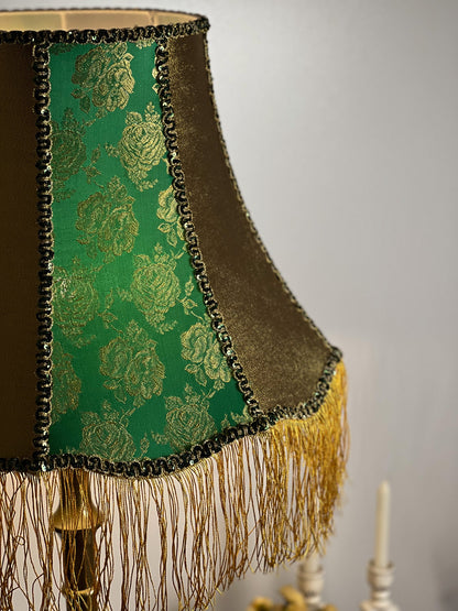Lampshade, designer fabric, green lampshade with fringe. PRODUCT TO ORDER. 4703