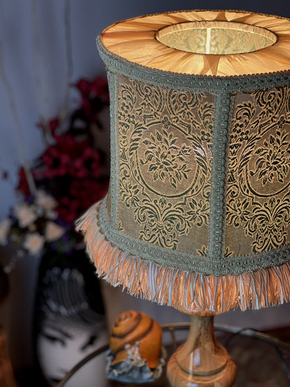 Beige and green handmade fabric lampshade 5901