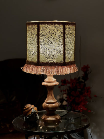 Beige and green handmade fabric lampshade 5901