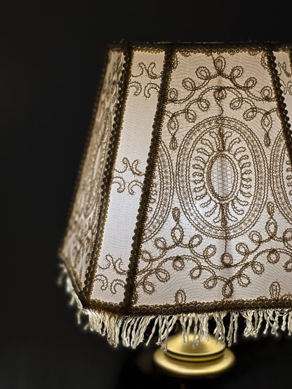 Victorian beige brocade lampshade.